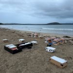 Fireworks setup and rigging on a beach